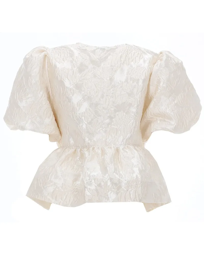 Ganni Peplum Recycled Polyester Blouse — Ivory Ivory