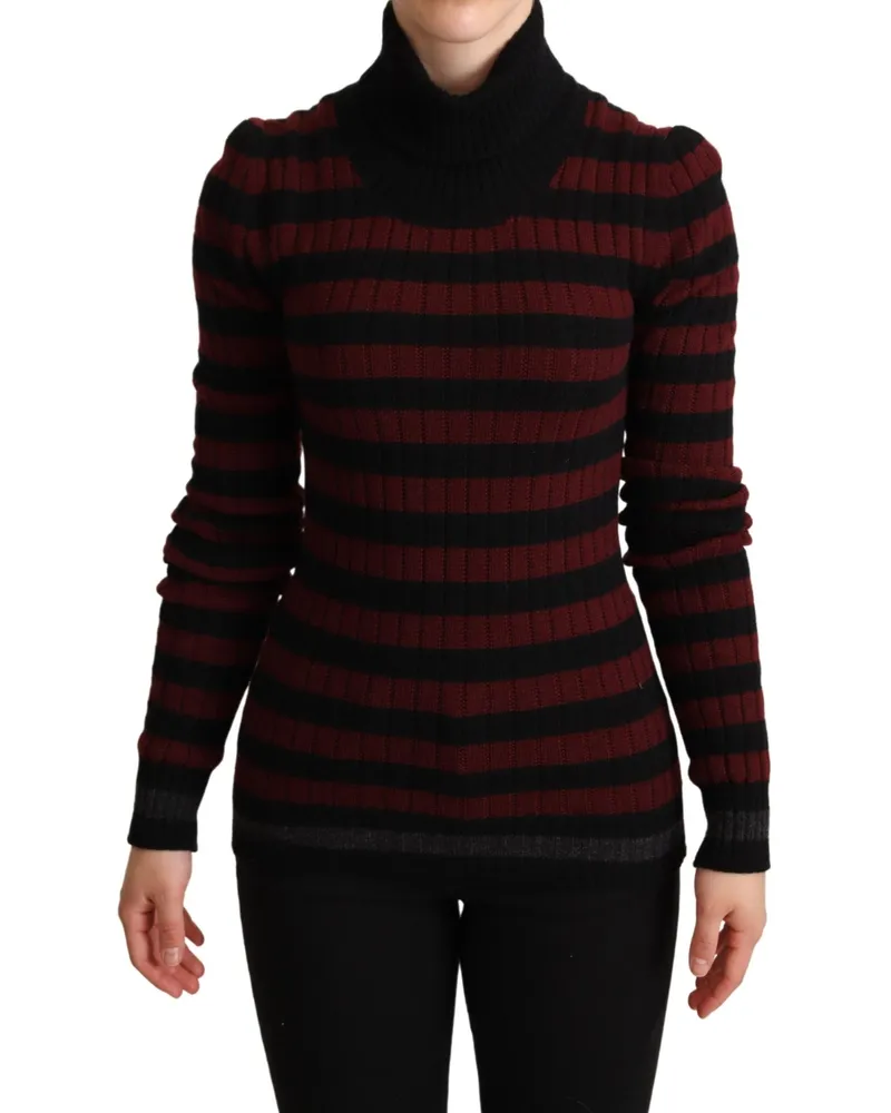 Dolce & Gabbana Women Black Red Striped Wool Pullover Sweater Virgin Cashmere Clothing Black