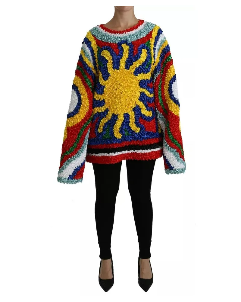 Dolce & Gabbana Women Multicolor Sun Ruffled Top Blouse Sweater Nylon Multicolor
