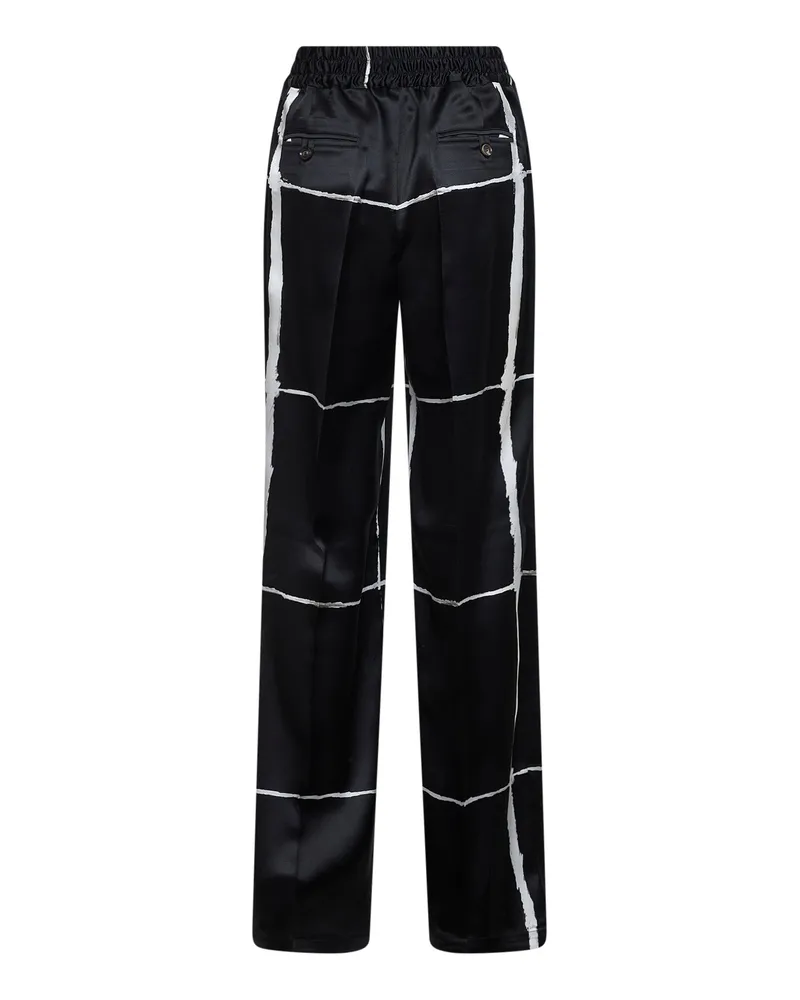 Kiton Women's Silk Drawstring Trousers Black-White Print Black