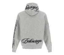 Cursive-Embroidered Cotton Hoodie — Gray