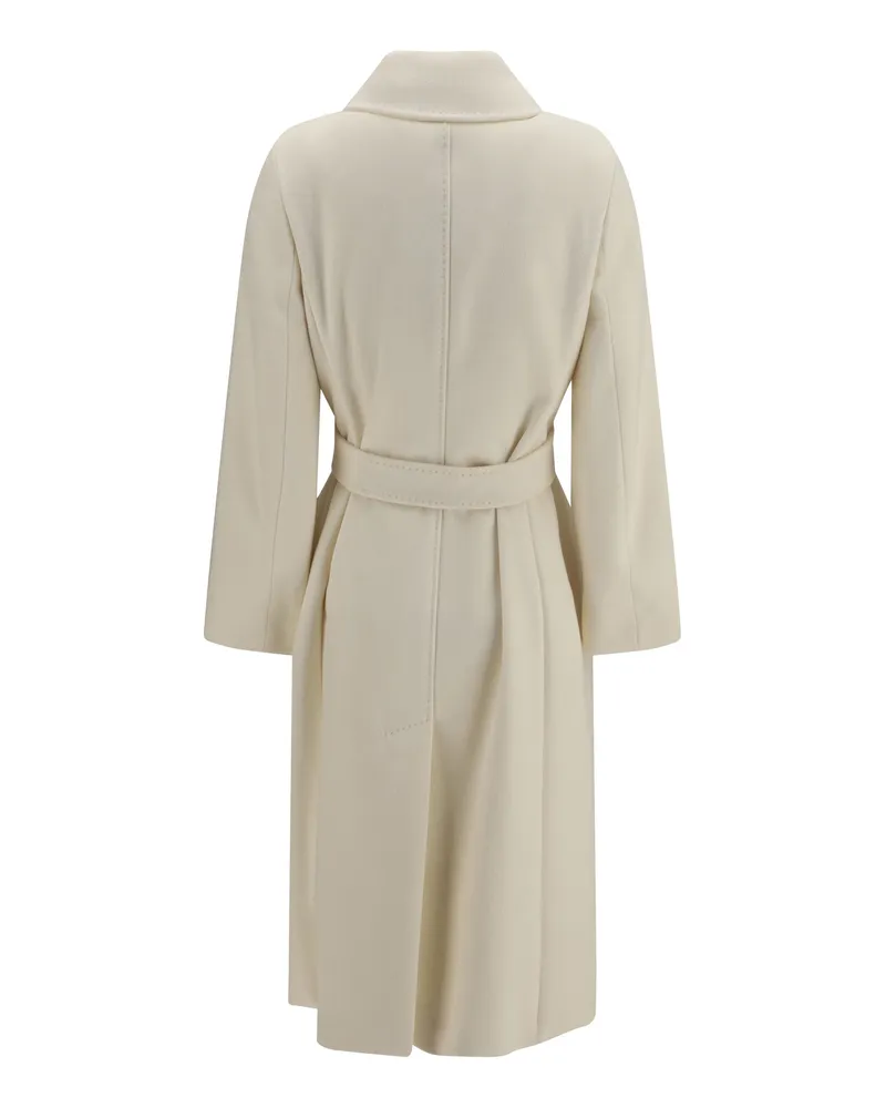 Max Mara Women's Double Breasted Wool Coat Bianco Lana Fleece Ovis Aries White