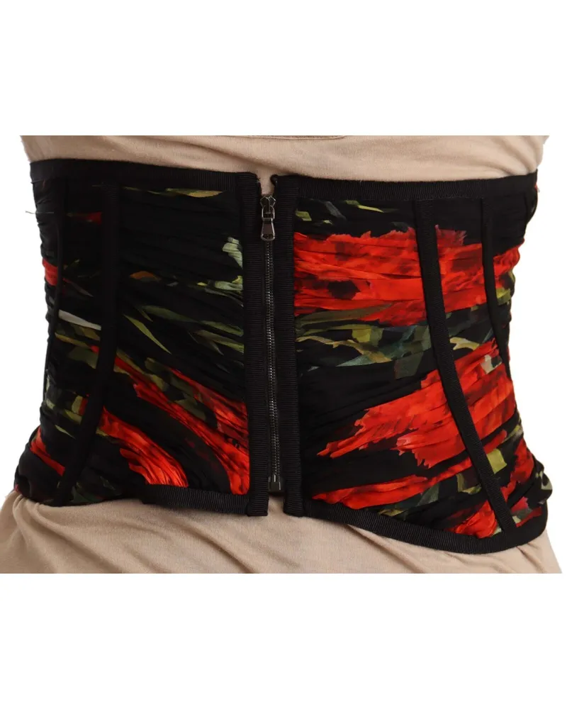 Dolce & Gabbana Women's Black Corset Belt Stretch Waist Strap Silk Top Black