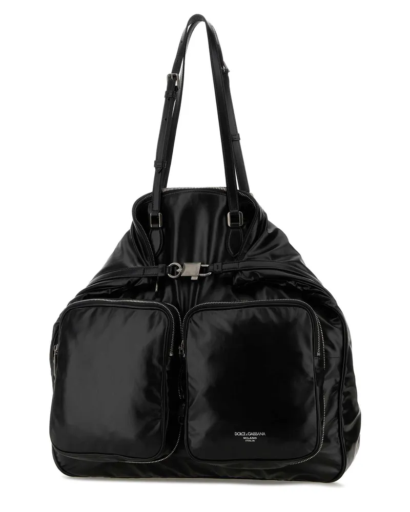 Dolce & Gabbana Men's Black Leather Shopping Bag Nero Vitello Zaini Black