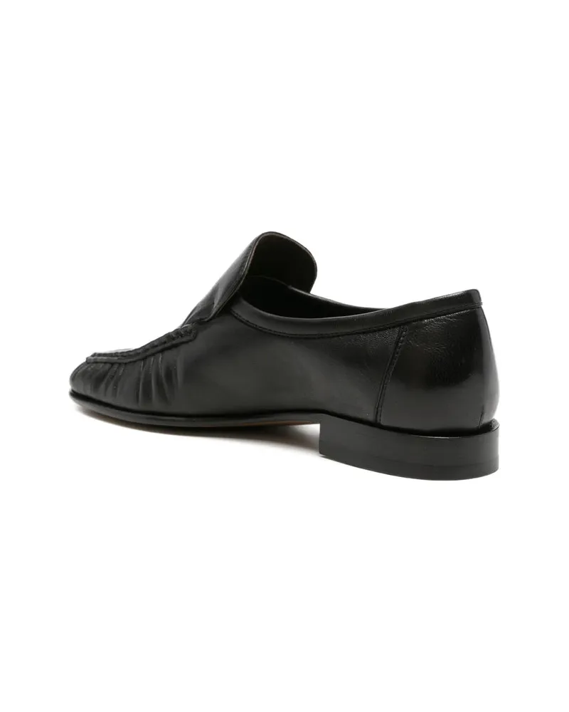 The Row Ruched Leather Loafer — Black Black