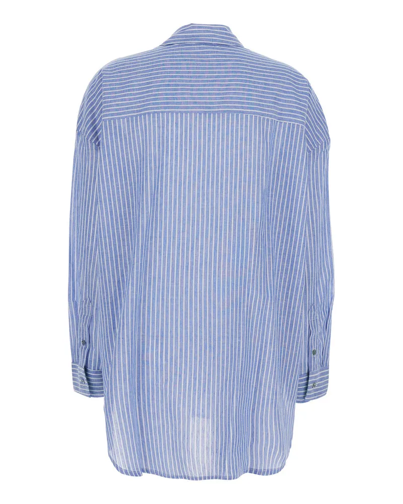 ..,merci Women's Shirt Light Blue Cotton Blouses Blue