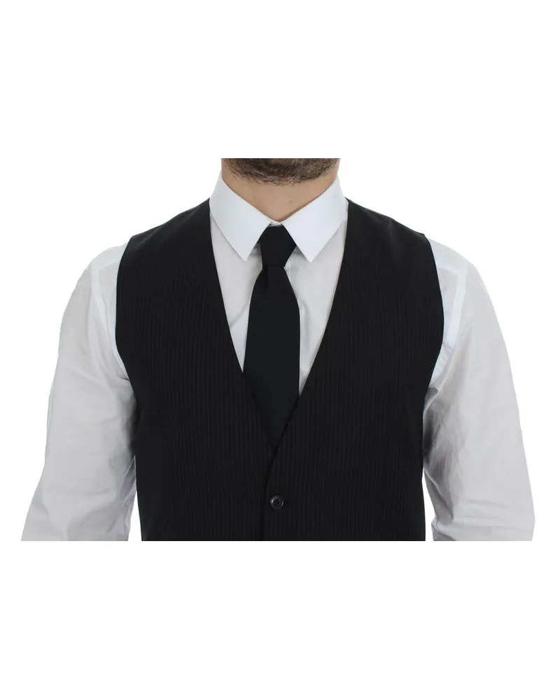 Dolce & Gabbana Men's Black Striped Wool Single Breasted Vest Clothing Black