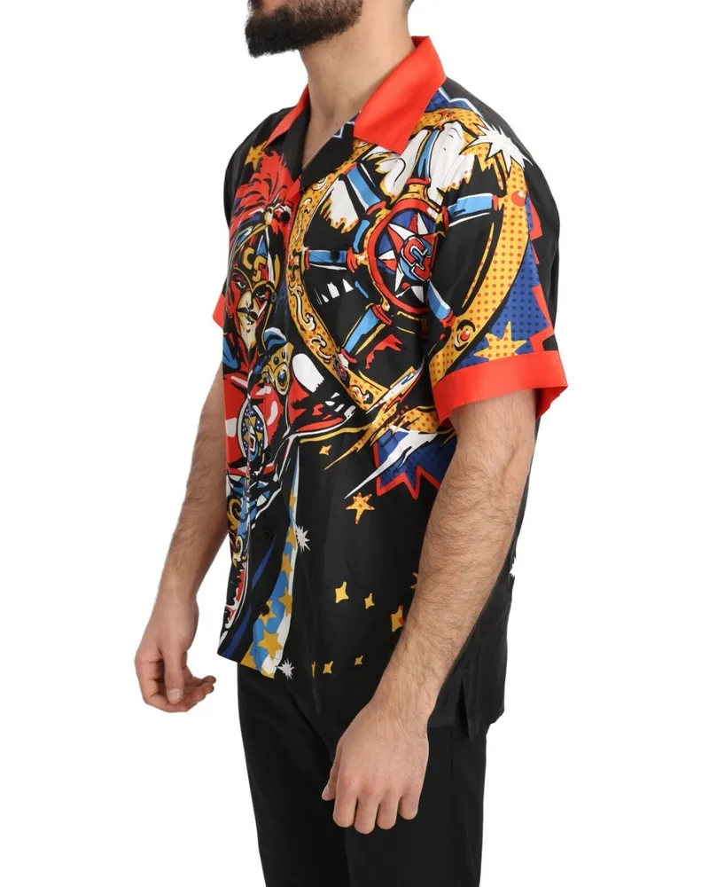 Dolce & Gabbana Men's Multicolor Printed Short Sleeves Casual Shirt Silk Multicolor