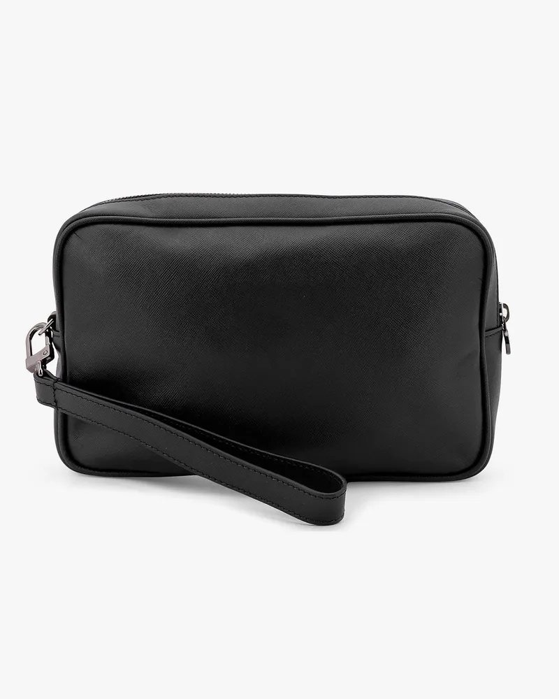 Kiton Men's Leather Clutch Black Bags Black