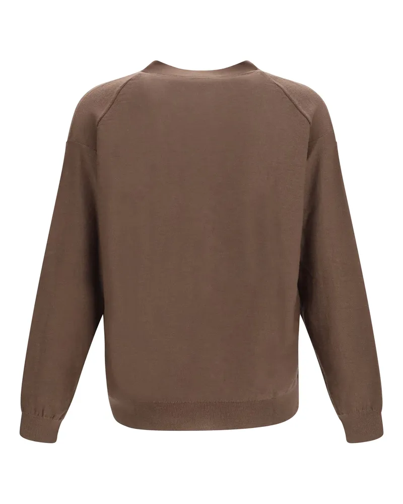 Christophe Lemaire Men's Merino Wool Blend Cardigan Shitake Sweater Brown