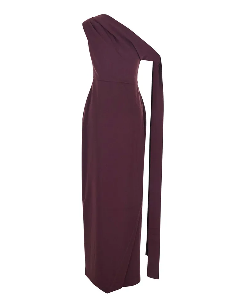 Solace London Women's Bordeaux One-Shoulder Long Dress With Draped Neckline Polyester 
