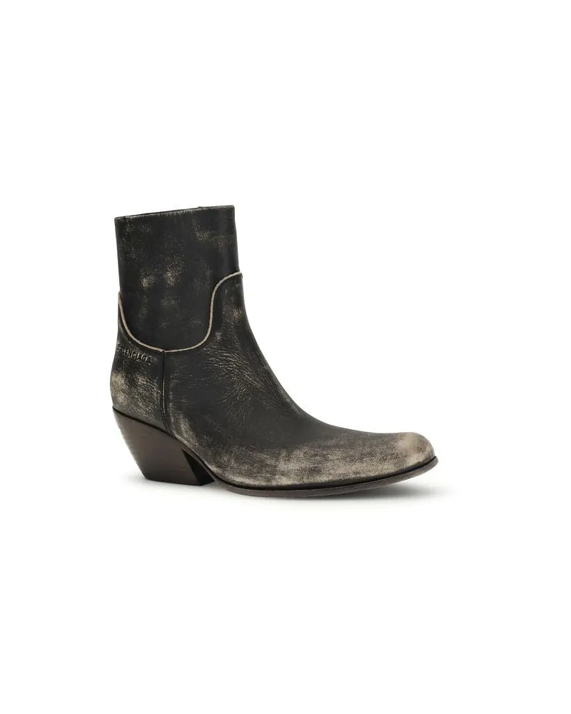 Balenciaga Women's Black Calf Leather Bos Taurus Ankle Boots Black