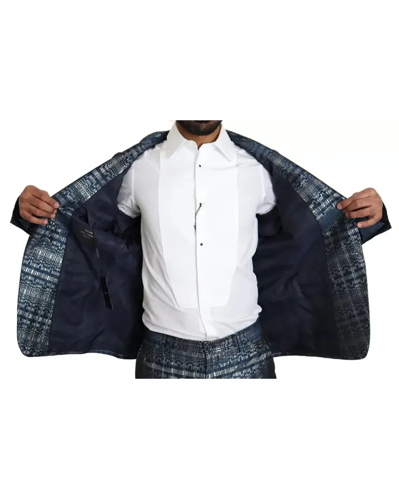Dolce & Gabbana Men Blue Silver Shiny 2 Piece Slim Gold Suit Polyester Blue