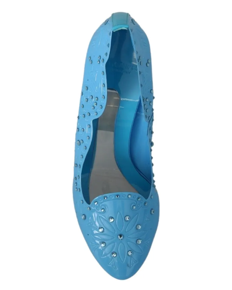 Dolce & Gabbana Women's Blue Crystal Floral Cinderella Heels Shoes Pvc Blue
