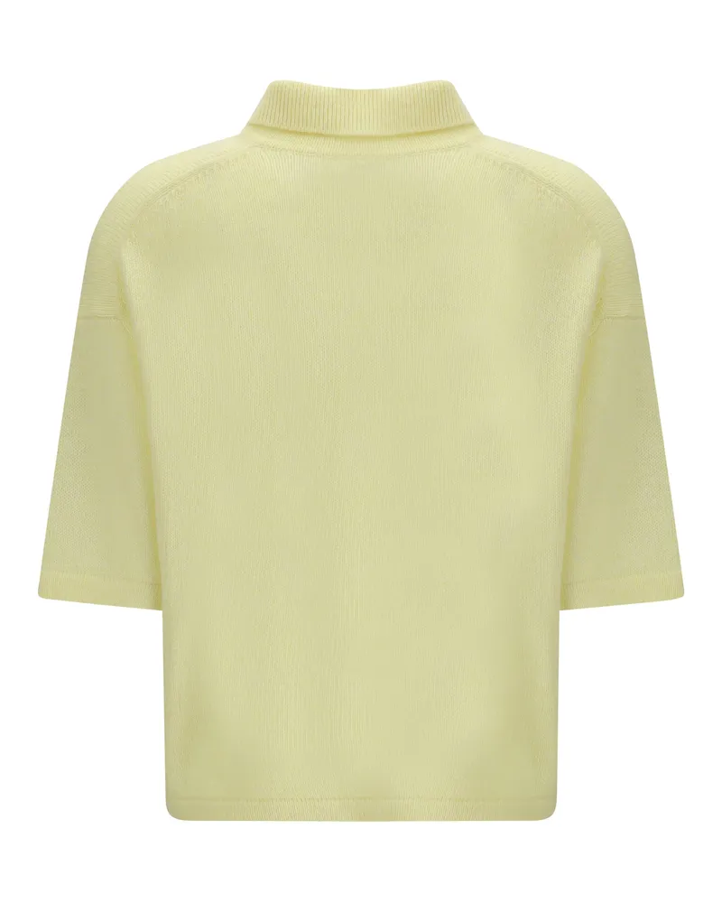 ALLUDE Women's Short-Sleeve Polo Neck Sweater 4020 Kashmir-Capra Hircus Shirts Kashmir/capra T-shirts And Polos Yellow