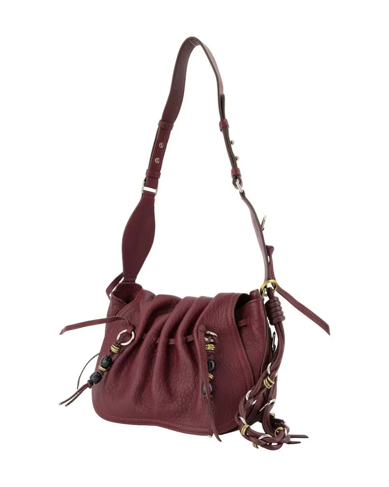 Isabel Marant Women's Gathered Lambskin Shoulder Bag Burgundy Burgundy