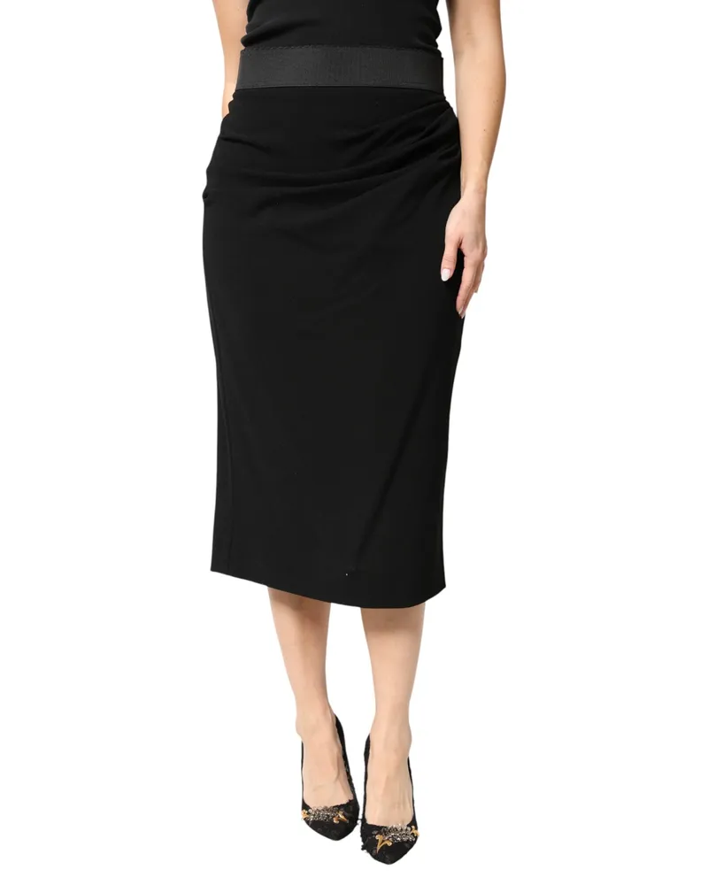Dolce & Gabbana Women's Black Wool High Waist Pencil Cut Midi Skirt 05+pa+wv Black