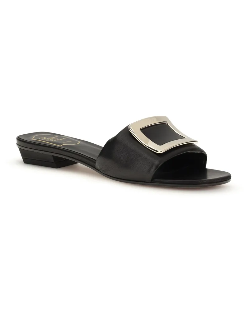 Roger Vivier Women's Leather Slide Sandals Black Calf Black