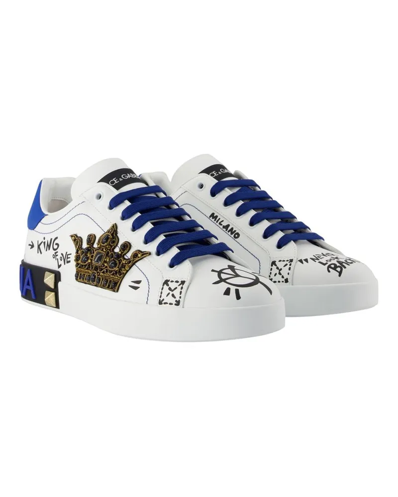 Dolce & Gabbana Men's Embellished Calfskin Sneaker White White