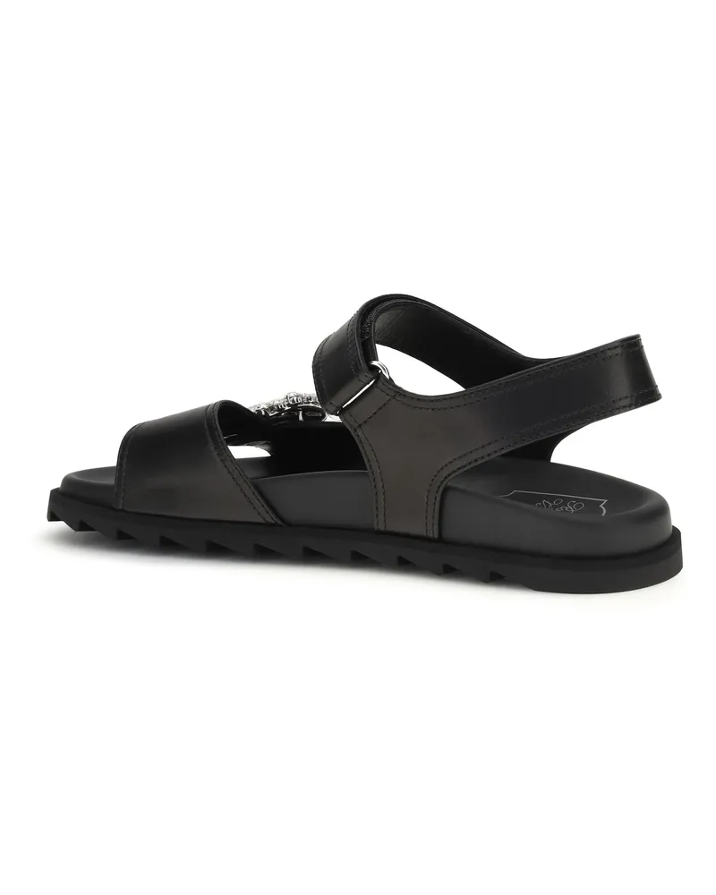 Roger Vivier Women's Leather Sandals With Crystal Buckle Black Black