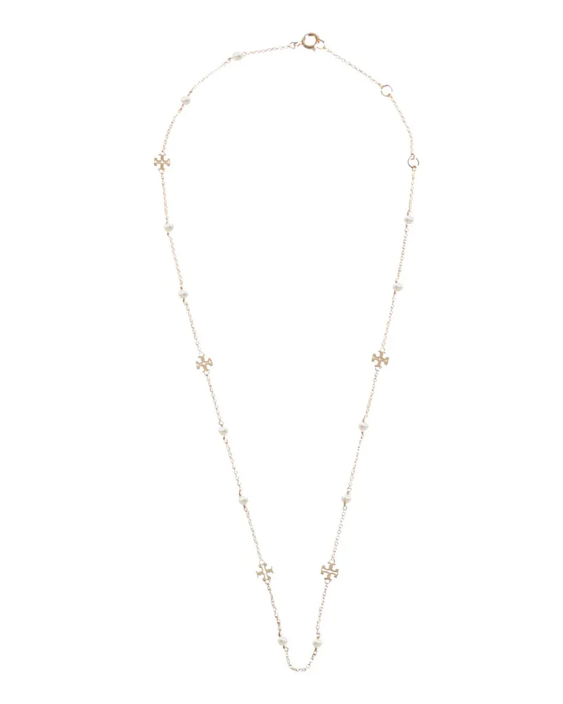 Tory Burch Logo Medallion with Pearls Necklace — Gold Gold