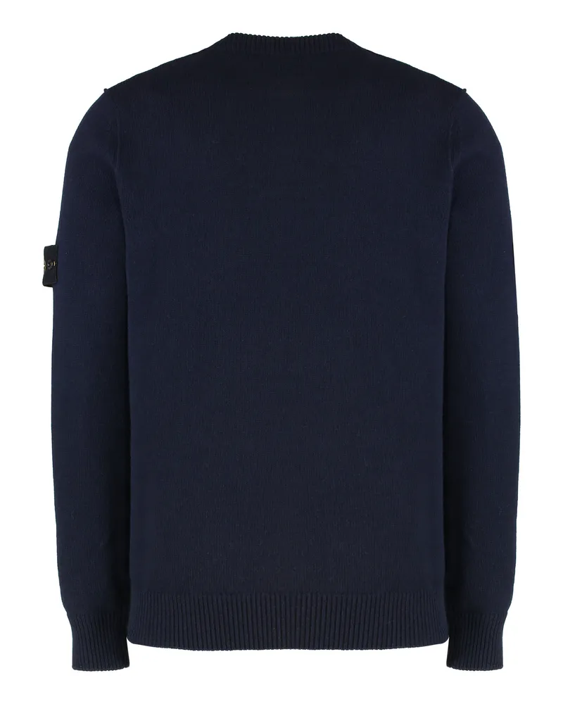 Stone Island Men Wool-Blend Crew-Neck Sweater Blue Sweatshirts Navy
