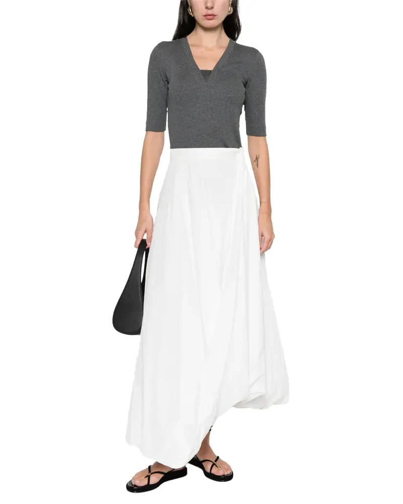Brunello Cucinelli V-Neck Embellished T-Shirt — Gray Gray