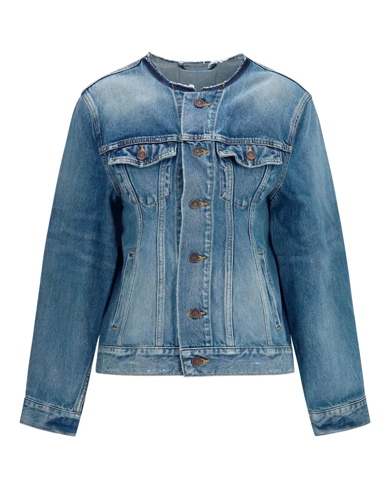 Balenciaga Women's Denim Jacket Hourglass Dark Blue Merino Wool Blue