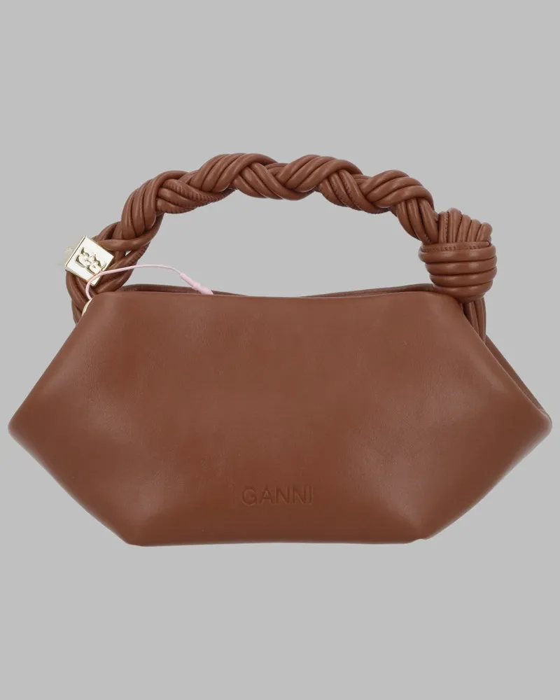 Ganni Bou Mini Leather Shoulder Bag — Brown Brown