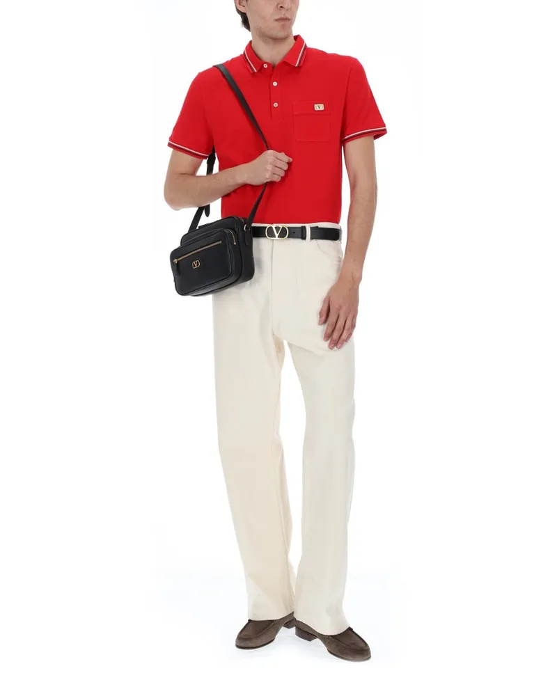 Valentino Garavani Logo-Patch Cotton Polo Shirt — Red Red
