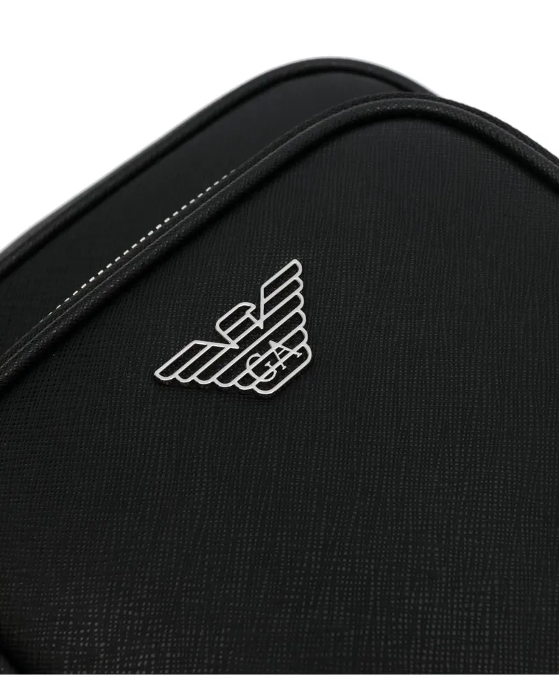 Emporio Armani Logo-Embossed Leather Crossbody Bag — Black Black