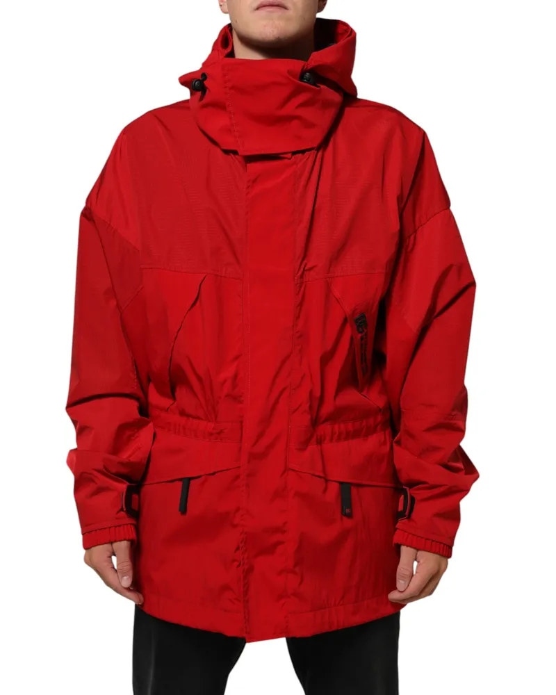 Dolce & Gabbana Red Nylon Hooded Men Full Zip Parka Jacket Clothing Red