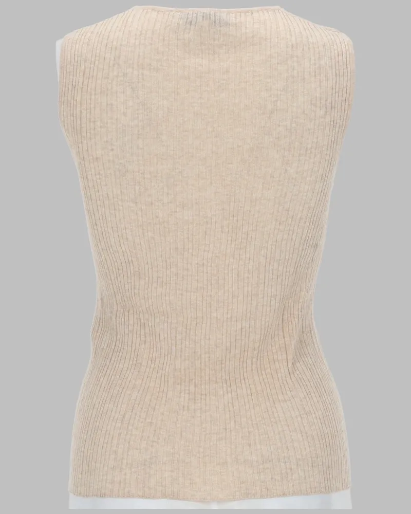 Kitsuné Rib-Knit Cotton-Viscose Ribbed Top — Beige Beige