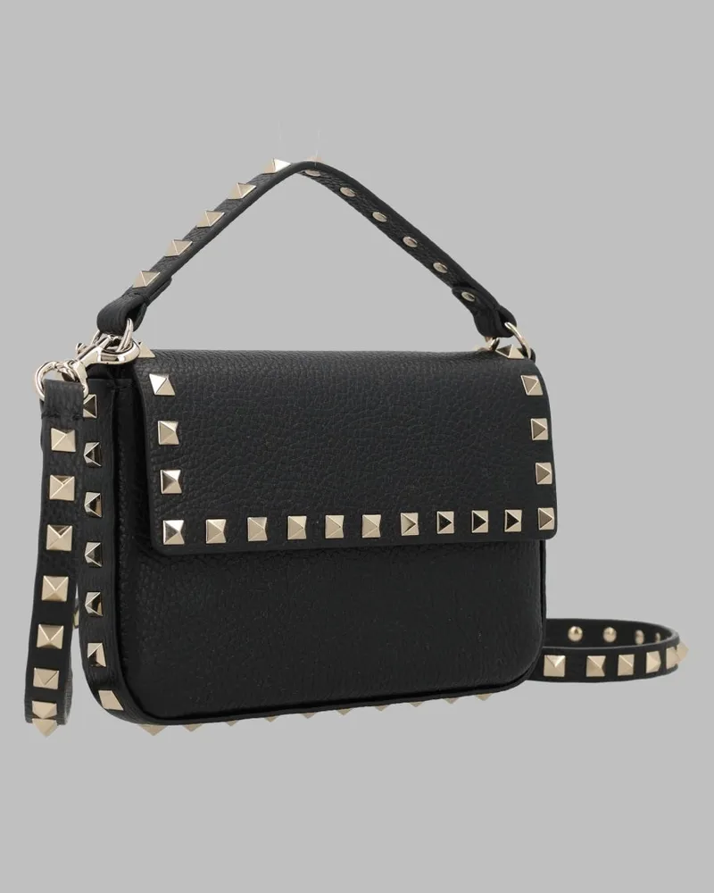 Valentino Garavani Women's Rockstud Pouch Grained Leather Black Calf Handbags Hand Bags Black