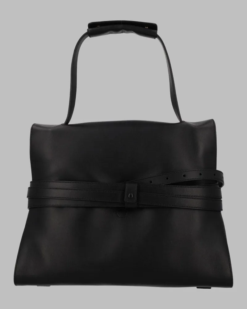 Moschino Tie Me Leather Shoulder Bag — Black Black