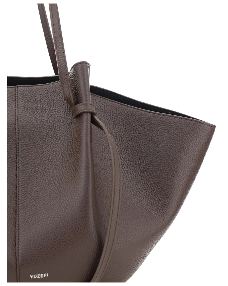 YUZEFI Women's Large Calfskin Mochi Shoulder Bag Espresso Brown