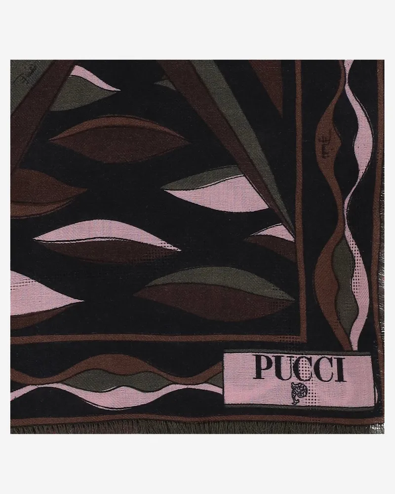 Emilio Pucci Silk-Wool Geometric Scarf — Khaki Khaki