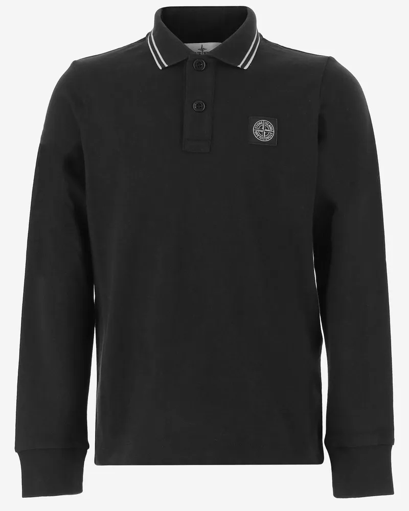 Stone Island Logo-Embroidered Cotton Polo Shirt — Black Black