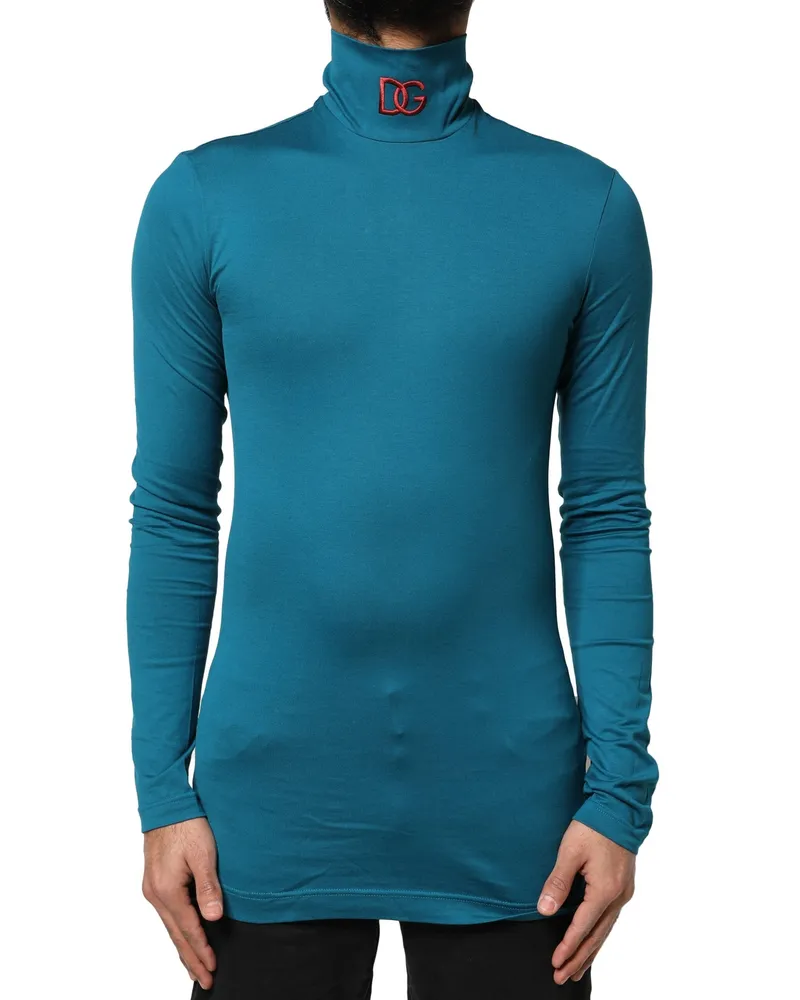 Dolce & Gabbana Men's Blue Cotton Turtleneck Long Sleeves Sweater Clothing Blue