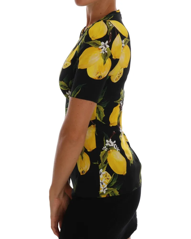 Dolce & Gabbana Women's Multicolor Lemon Silk Stretch T-Shirt Black