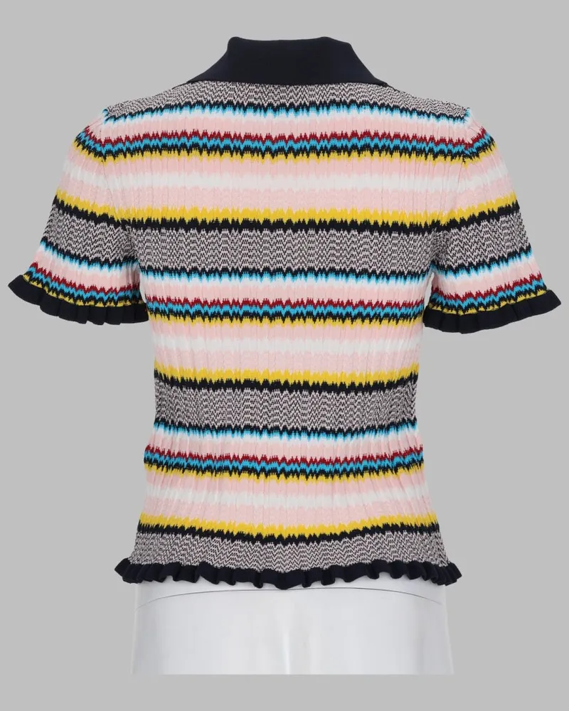 Casablanca Paris Chevron Multicolor Viscose Polo Knit Top — Multicolor Multicolor