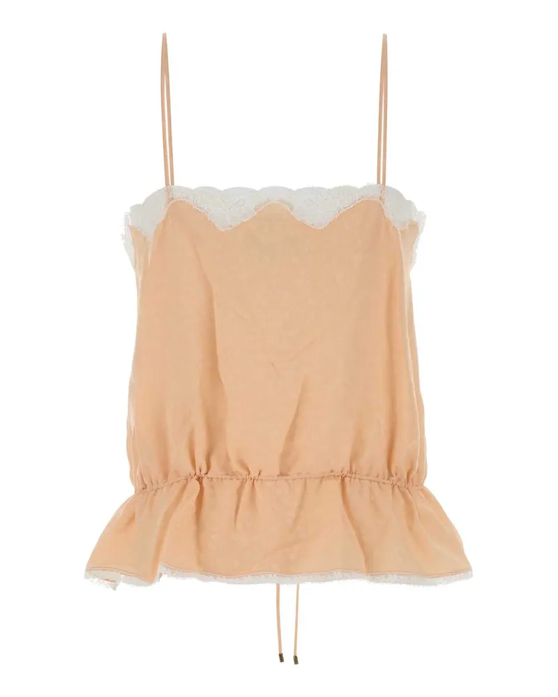 Chloé Women's Lace-Trimmed Silk Tank Top Pink Tops Pink