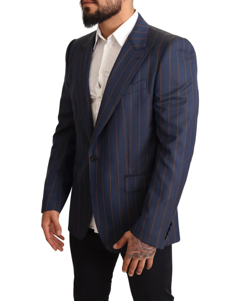 Dolce & Gabbana Men's Blue Striped Wool Slim Fit Blazer Jacket Clothing Blue