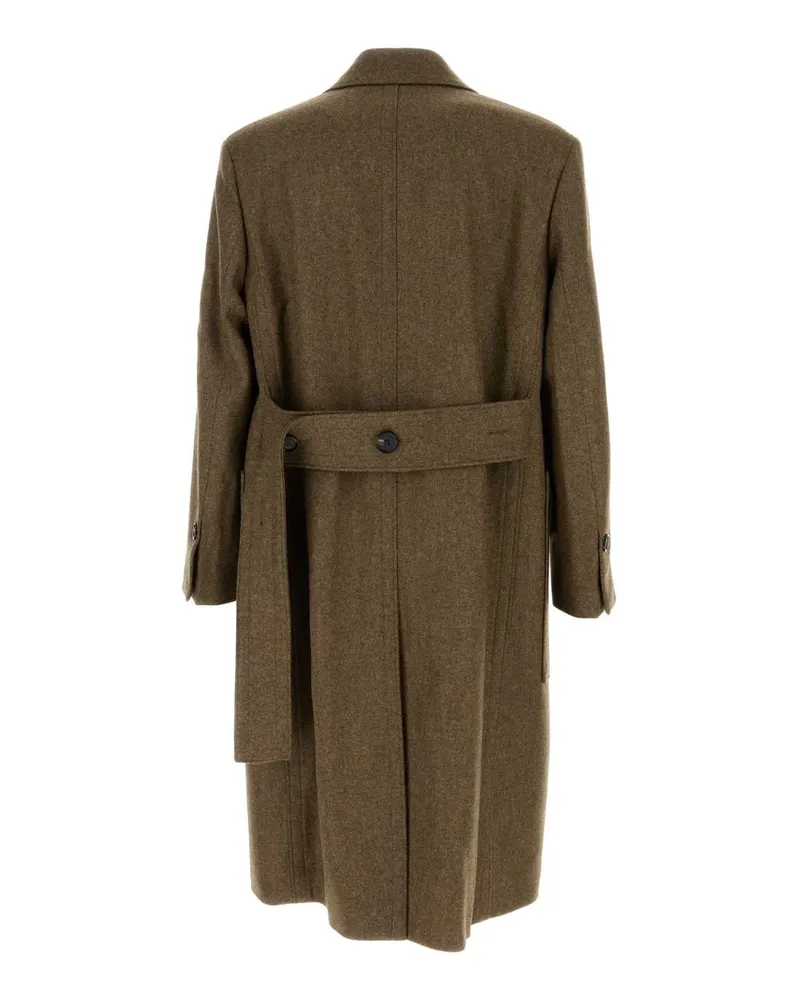 Ferragamo Men's Melange Mud Wool Coat Olive Cappotti Olive