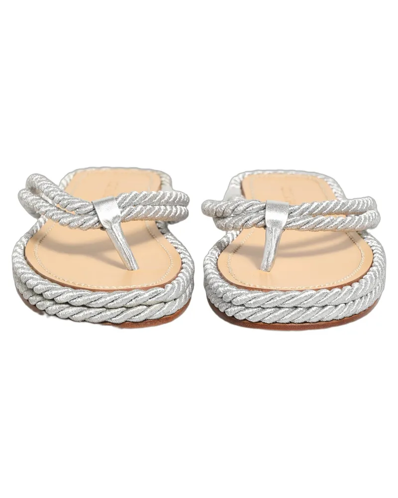 Dolce & Gabbana Men's Silver Rope Slides Sandals Flip Flops Shoes Leather Silver