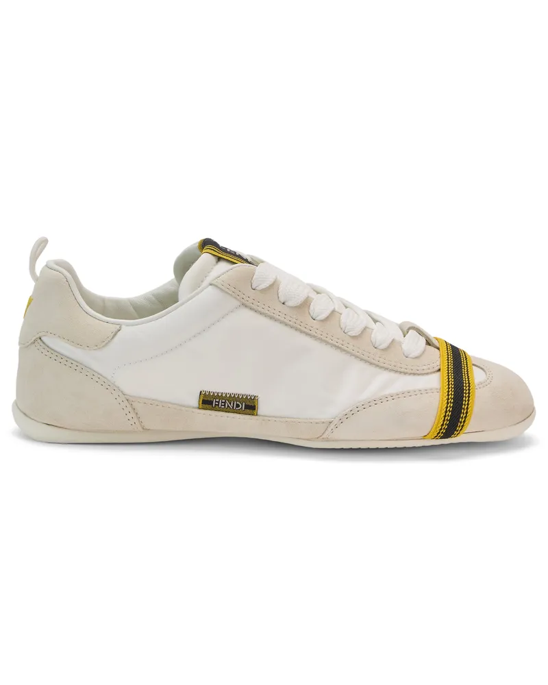 Fendi Canvas with Leather Trim Sneakers — Cream Cream