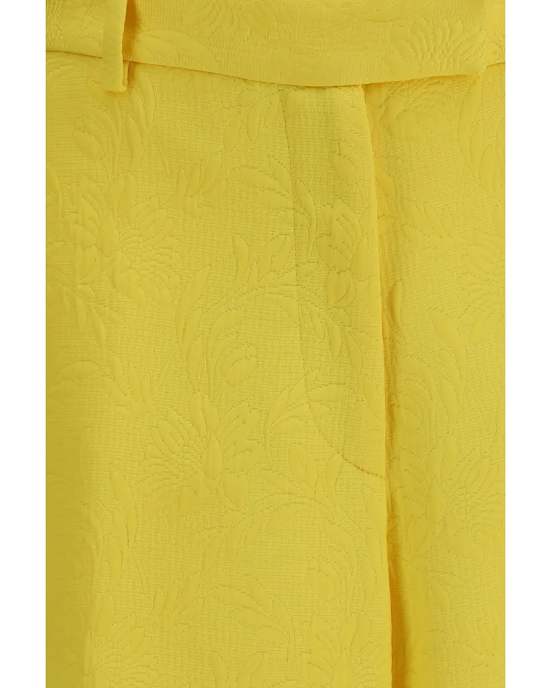 Dries van Noten Women's Wide-Leg Pants Yellow Jacquard Viscose Trousers Yellow