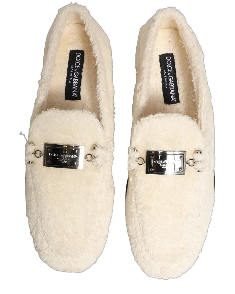 Dolce & Gabbana White Fur Shearling Men Dress Loafers Shoes White