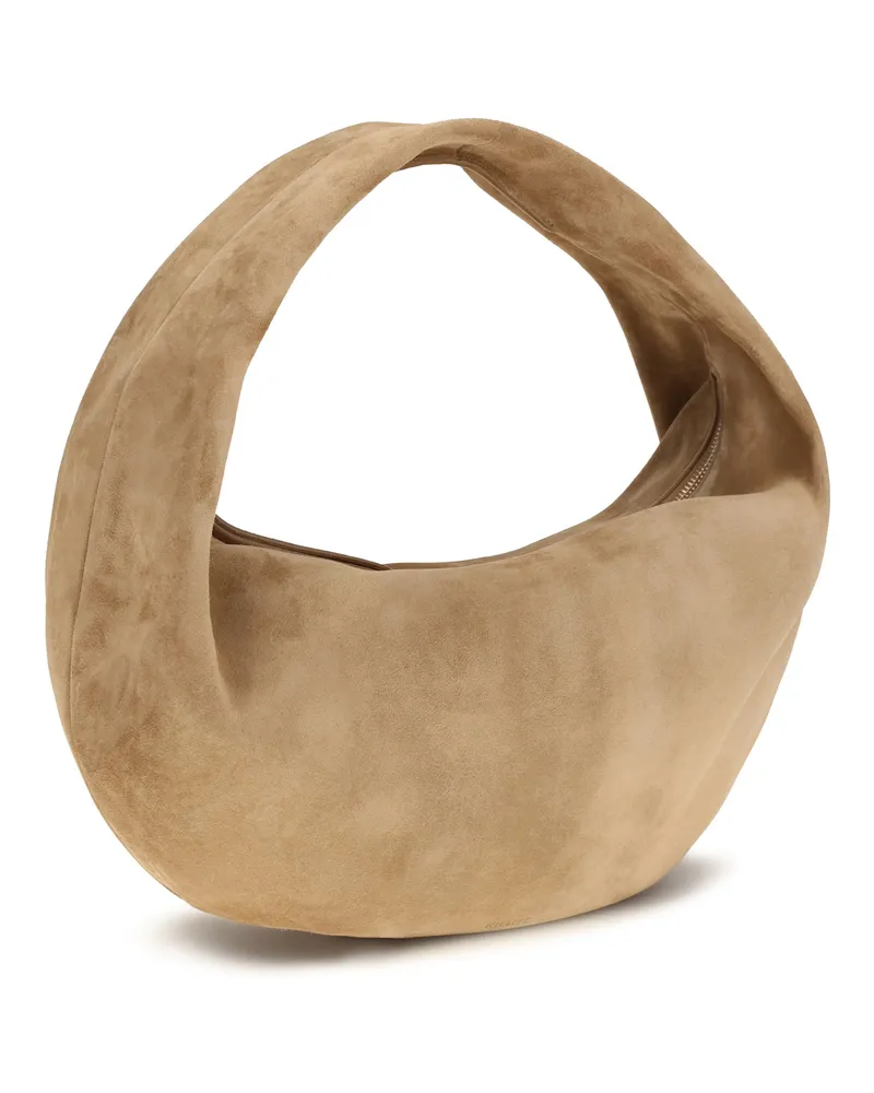 KHAITE Women's Olivia Medium Hobo Bag Goldenrod Calf Suede Shoulder Beige