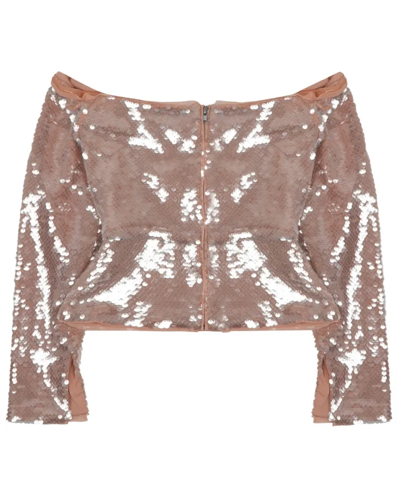 Self-Portrait Sequined Tank Top — Beige Beige